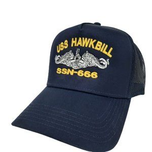 USS Hawkbill SSN-666 Mesh Snapback Cap Hat Navy Blue Boat Naval Ship Navy